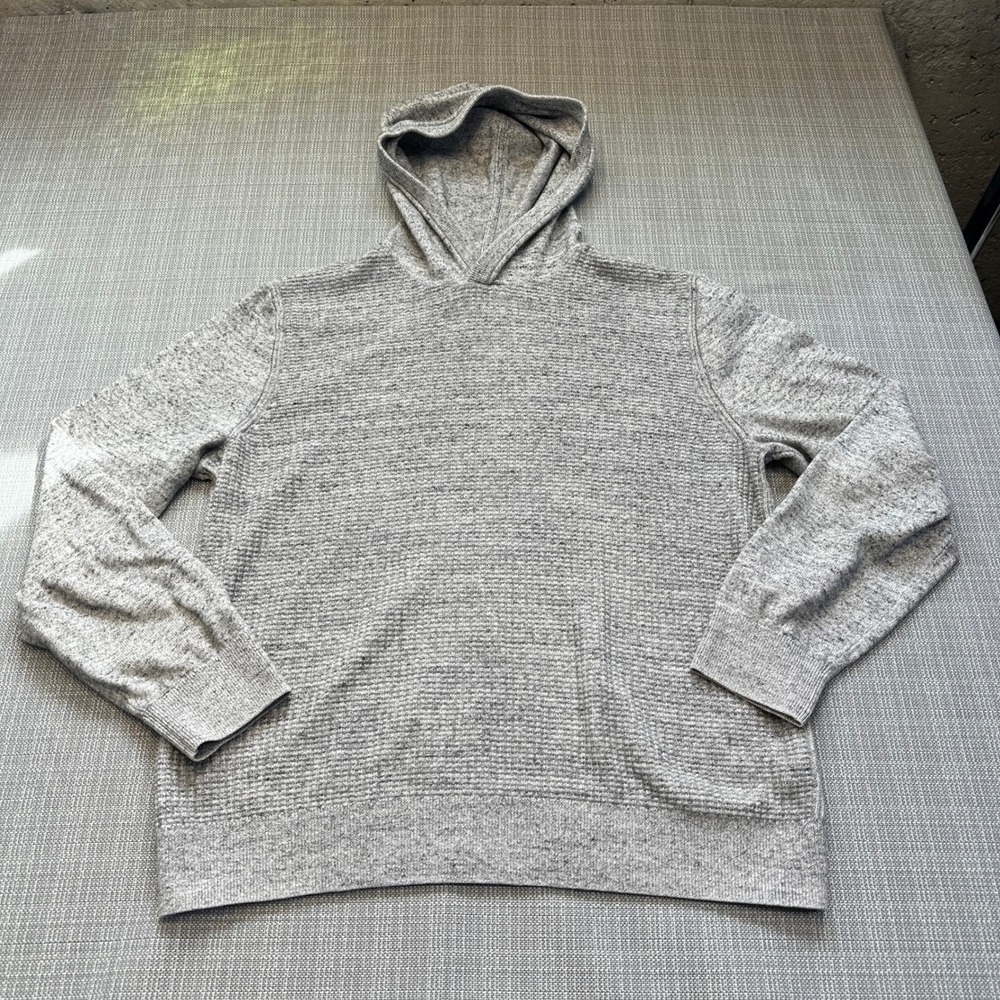 GAP Hoodie Sweater Mens Large Gray Marled Pullover Textured Waffle Comfort